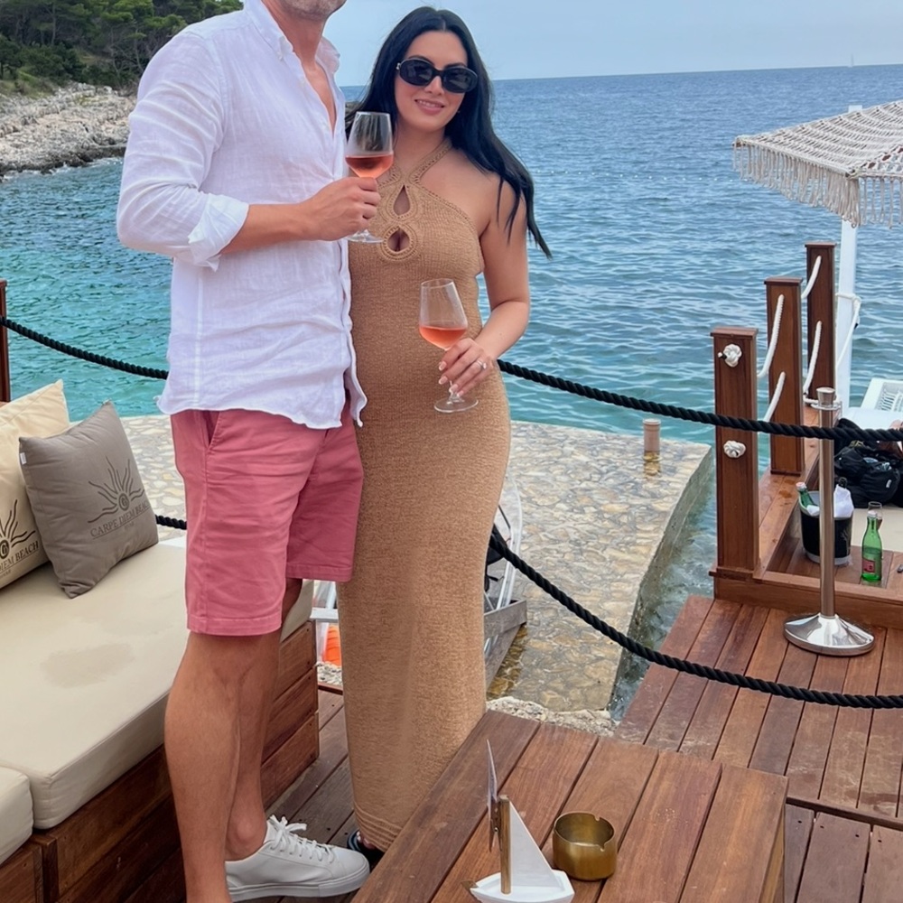 Significant Other Knit Halter Tan Maxi Dress